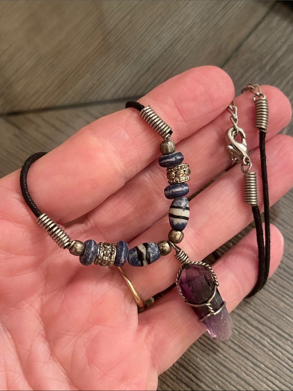 Vintage 1990’s Style Wire Wrapped Amethyst Crystal Black Cord Necklace - Picture 11 of 15